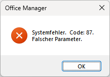 Systemfehler. Code 87. Falscher Parameter.