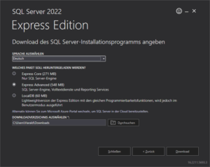 MS SQL Setup Editionsauswahl