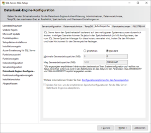 SQL Server-Installationscenter: Arbeitsspeicher