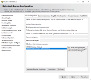 SQL Server-Installationscenter: Serverkonfiguration