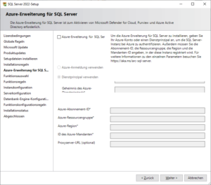 SQL Server-Installationscenter: Azure-Erweiterung