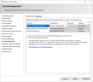 SQL Server-Installationscenter: Dienstkonten