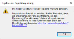 SQL Server-Installationscenter: Firewall-Warnung