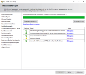 SQL Server-Installationscenter: Installationsregeln