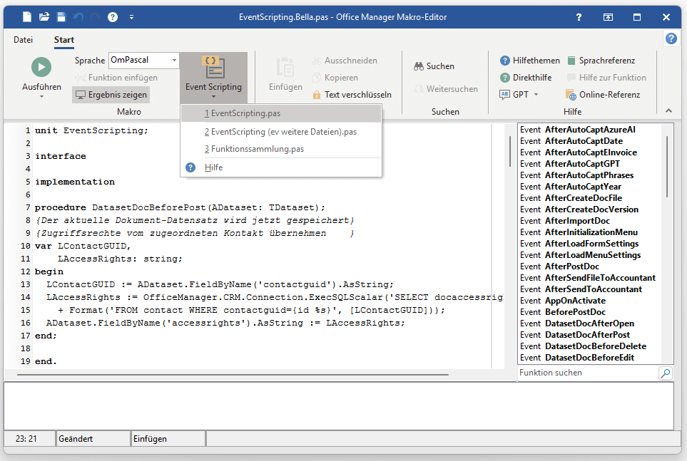 Event-Skript im Makroeditor