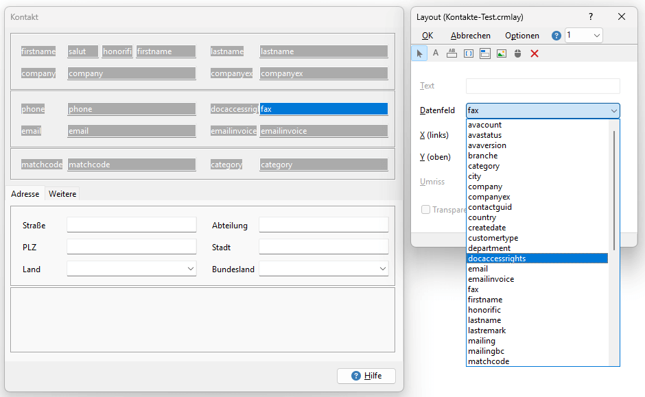 Datenfeld im Layout platzieren