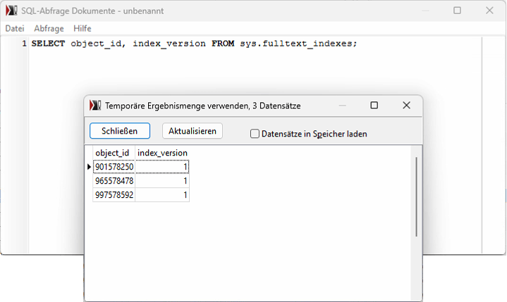 Abfrage der Indexversion mit DMS-Funktion