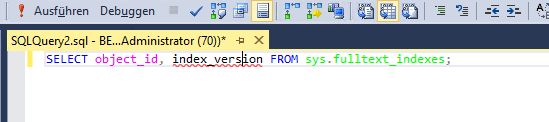 Abfrage der Indexversion mit SQL Server Management Studio