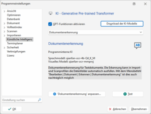 KI in den Programmeinstellungen